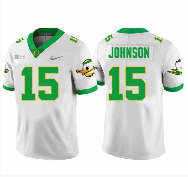 Men's Tez Johnson Jersey #15 Oregon Ducks Football White