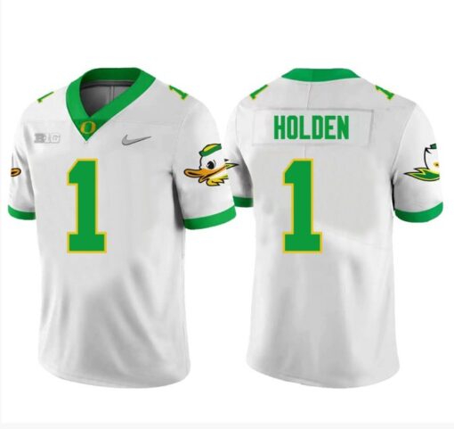 Men's Traeshon Holden Jersey #1 Oregon Ducks Football White