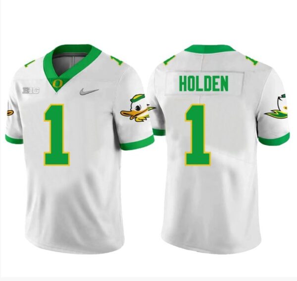Men's Traeshon Holden Jersey #1 Oregon Ducks Football White