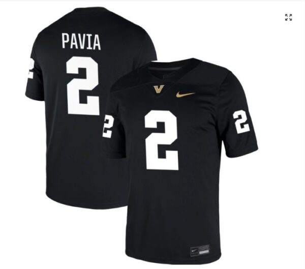 Men's Diego Pavia Jersey #2 Vanderbilt Commodores Football Black