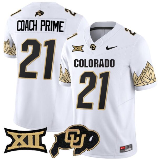 Men's Coach Prime Jersey #21 Colorado Buffaloes Vapor Limited Football White