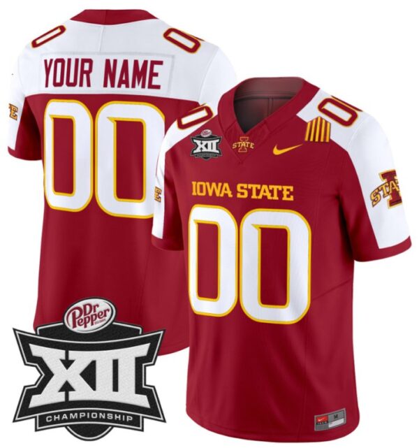 Men's Custom Iowa State Jersey Name and Number 2024 Championship Patch Cardinal Alternate