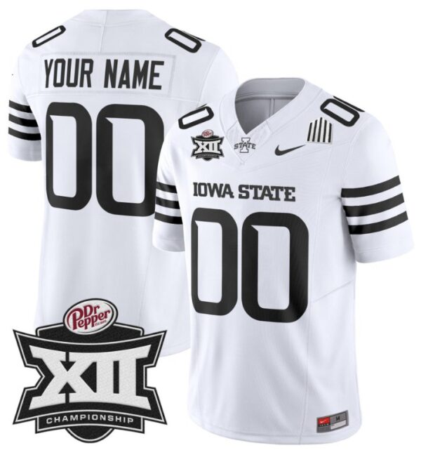 Men's Custom Iowa State Jersey Name and Number 2024 Championship Patch White Limited
