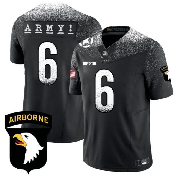 Men's Kanye Udoh Jersey #6 Army Black Knights 101st Airborne Division Honoring Black