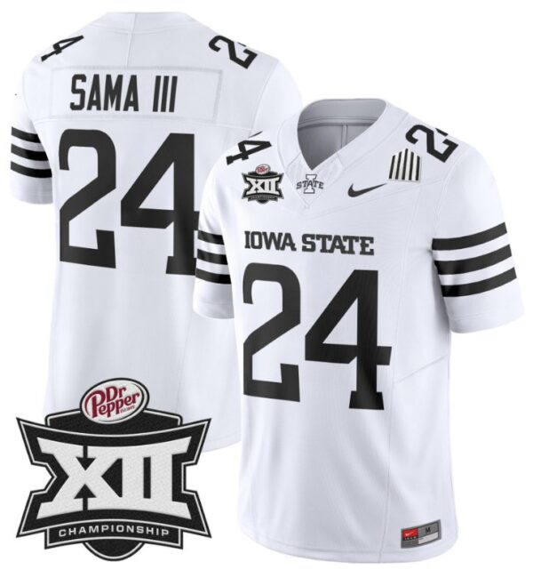 Men's Abu Sama III Jersey #24 Iowa State 2024 Championship Patch Vapor White Limited