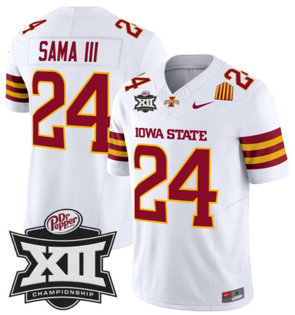 Men's Abu Sama III Jersey #24 Iowa State 2024 Championship Patch Vapor White