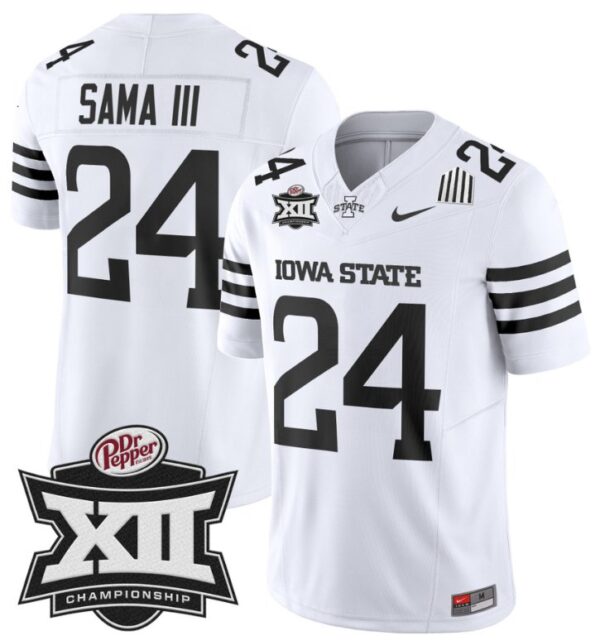 Men's Abu Sama III Jersey #24 Iowa State 2024 Championship Patch Vapor White Limited