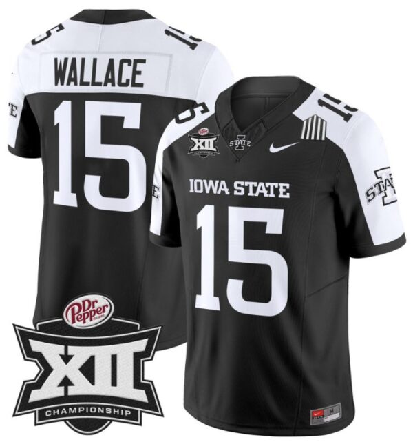 Men's Seneca Wallace Jersey #15 Iowa State 2024 Championship Patch Vapor Black Alternate