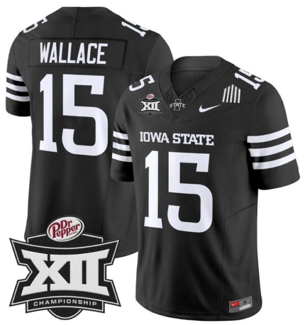 Men's Seneca Wallace Jersey #15 Iowa State 2024 Championship Patch Vapor Black