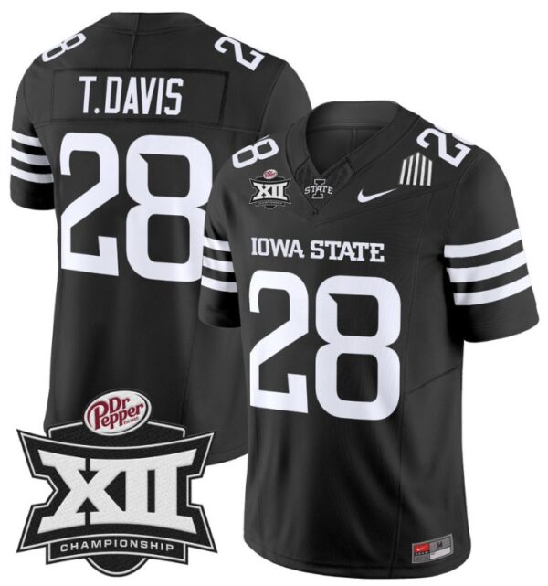 Men's Troy Davis Jersey #28 Iowa State 2024 Championship Patch Vapor Black