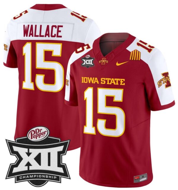 Men's Seneca Wallace Jersey #15 Iowa State 2024 Championship Patch Vapor Cardinal Alternate