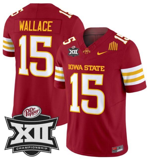 Men's Seneca Wallace Jersey #15 Iowa State 2024 Championship Patch Vapor Cardinal