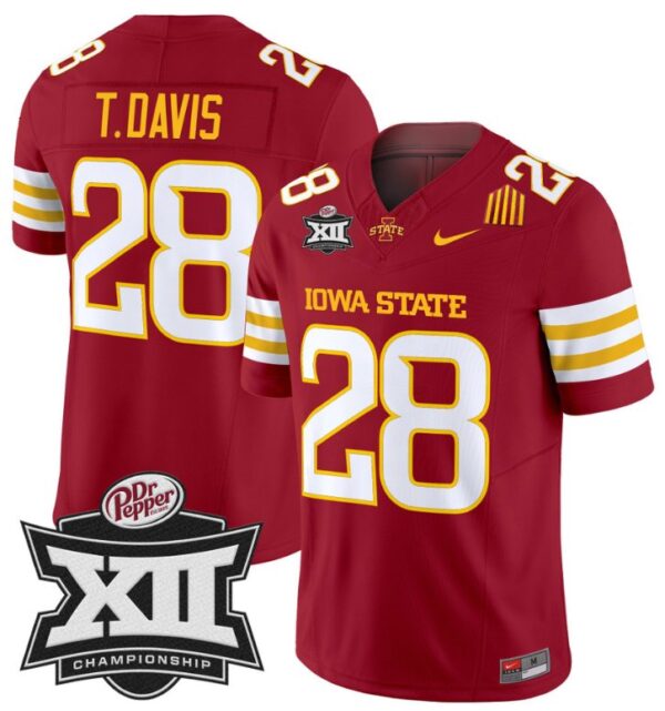 Men's Troy Davis Jersey #28 Iowa State 2024 Championship Patch Vapor Cardinal