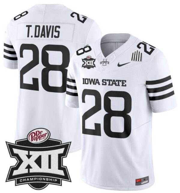 Men's Troy Davis Jersey #28 Iowa State 2024 Championship Patch Vapor White Limited