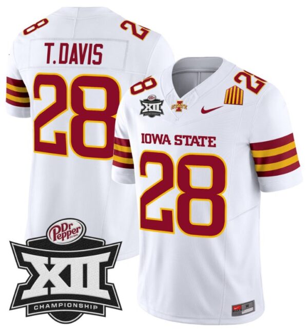 Men's Troy Davis Jersey #28 Iowa State 2024 Championship Patch Vapor White