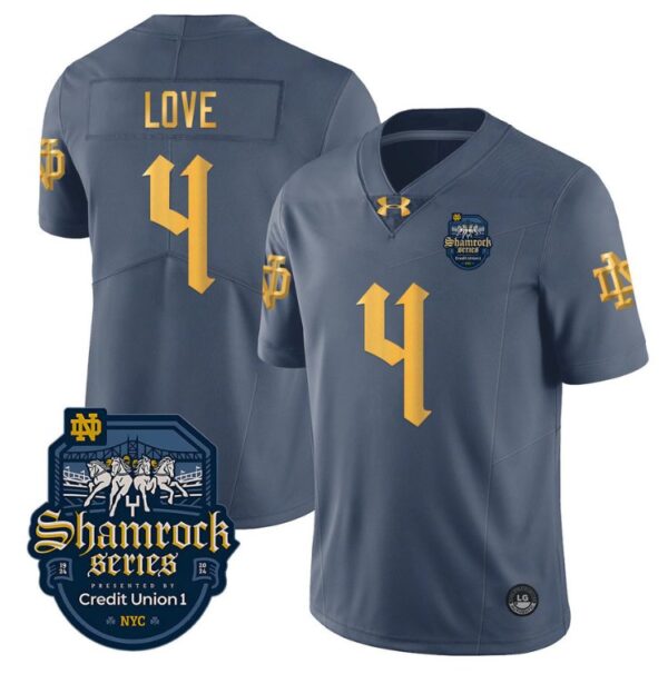Men's Jeremiyah Love Jersey #4 With Name Notre Dame Fighting Irish 2024 Shamrock