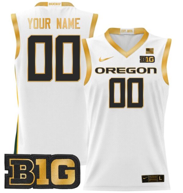 Men's Custom Oregon Ducks Jersey 2024 Lightweight Basketball White Gold