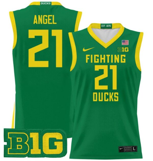 Men's Brandon Angel Jersey #21 Oregon Ducks 2024 Lightweight Basketball Green