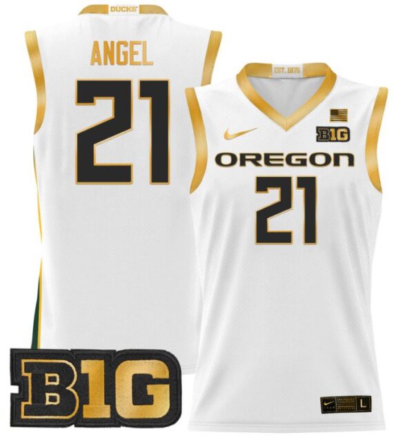 Men's Brandon Angel Jersey #21 Oregon Ducks 2024 Lightweight Basketball White Gold