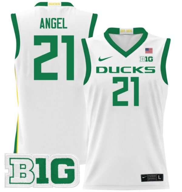 Men's Brandon Angel Jersey #21 Oregon Ducks 2024 Lightweight Basketball White