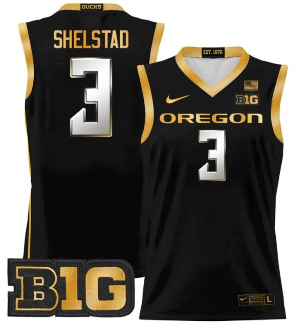 Men's Jackson Shelstad Jersey #3 Oregon Ducks 2024 Lightweight Basketball Black Gold