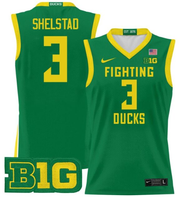 Men's Jackson Shelstad Jersey #3 Oregon Ducks 2024 Lightweight Basketball Green