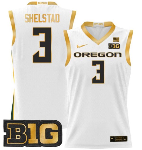 Men's Jackson Shelstad Jersey #3 Oregon Ducks 2024 Lightweight Basketball White Gold