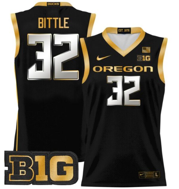 Men's Nate Bittle Jersey #32 Oregon Ducks 2024 Lightweight Basketball Black Gold