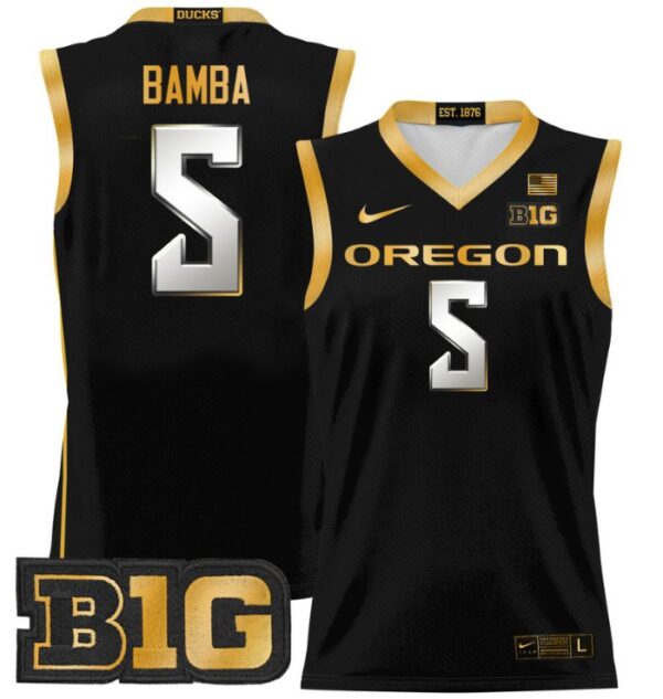 Men's TJ Bamba Jersey #5 Oregon Ducks 2024 Lightweight Basketball Black Gold