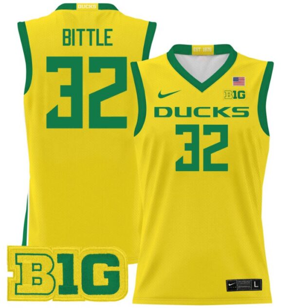 Men's Nate Bittle Jersey #32 Oregon Ducks 2024 Lightweight Basketball Yellow