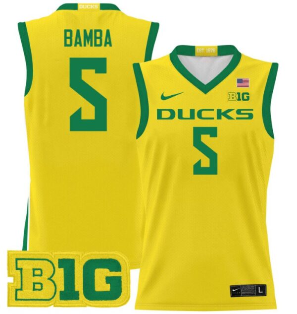 Men's TJ Bamba Jersey #5 Oregon Ducks 2024 Lightweight Basketball Yellow