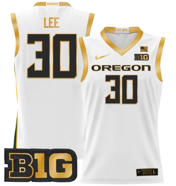 Men's Ron Lee Jersey #30 Oregon Ducks 2024 Lightweight Basketball White Gold