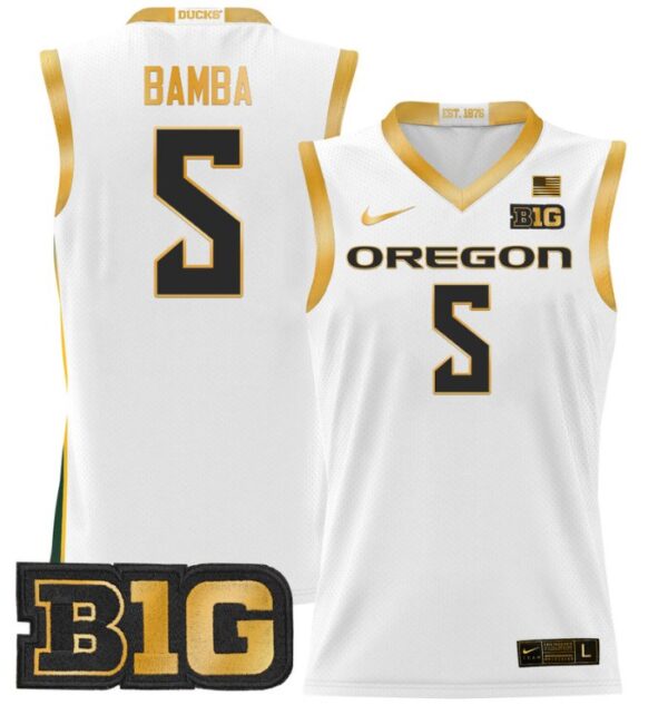 Men's TJ Bamba Jersey #5 Oregon Ducks 2024 Lightweight Basketball White Gold