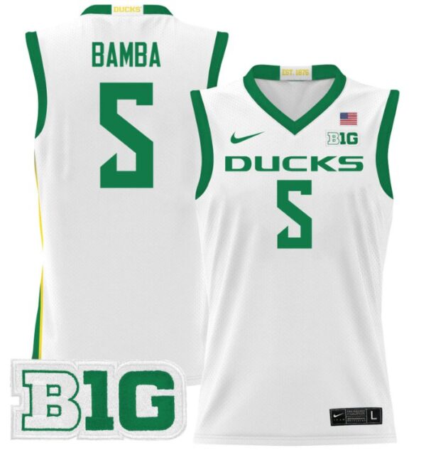 Men's TJ Bamba Jersey #5 Oregon Ducks 2024 Lightweight Basketball White