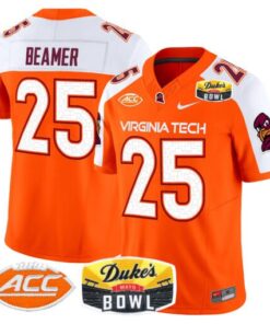 Men's Frank Beamer Jersey #25 Virginia Tech Hokies 2025 Duke?s Mayo Bowl Patch Orange Alternate