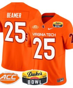 Men's Frank Beamer Jersey #25 Virginia Tech Hokies 2025 Duke?s Mayo Bowl Patch Orange