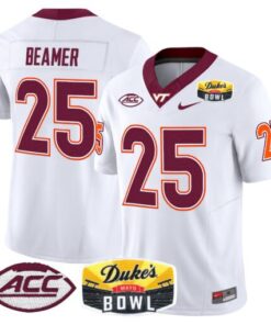 Men's Frank Beamer Jersey #25 Virginia Tech Hokies 2025 Duke?s Mayo Bowl Patch White