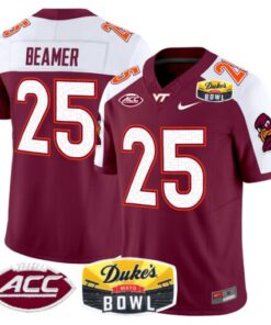 Men's Frank Beamer Jersey #25 Virginia Tech Hokies 2025 Duke?s Mayo Bowl Patch Maroon Alternate