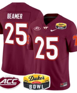 Men's Frank Beamer Jersey #25 Virginia Tech Hokies 2025 Duke?s Mayo Bowl Patch Maroon