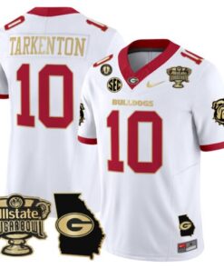 Men's Fran Tarkenton Jersey #10 Georgia Bulldogs 2025 Sugar Bowl Patch Vapor White Gold Trim