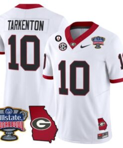 Men's Fran Tarkenton Jersey #10 Georgia Bulldogs 2025 Sugar Bowl Patch Vapor White