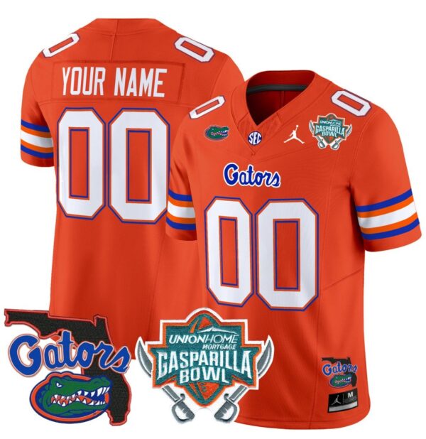 Men's Custom Florida Gators Jersey 2025 Gasparilla Bowl Patch Football Orange