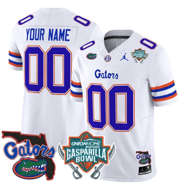 Men's Custom Florida Gators Jersey 2025 Gasparilla Bowl Patch Football White