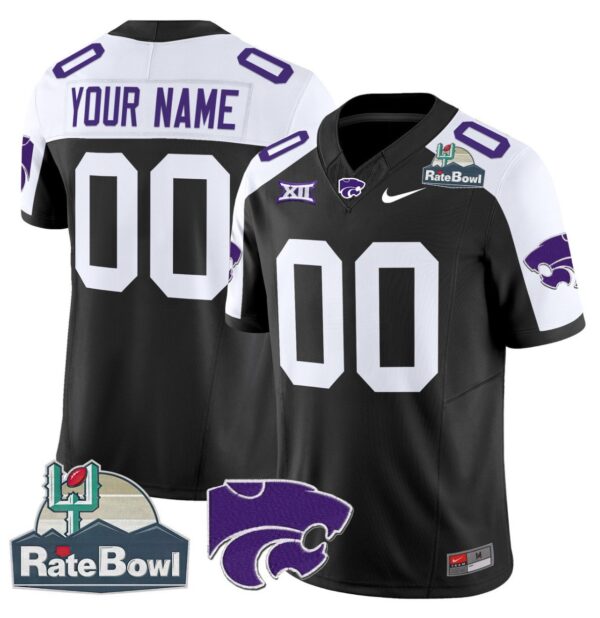 Men's Custom Kansas State Wildcats Jersey 2025 Rate Bowl Patch Football Black Alternate