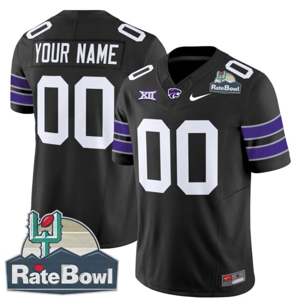 Men's Custom Kansas State Wildcats Jersey 2025 Rate Bowl Patch Football Black