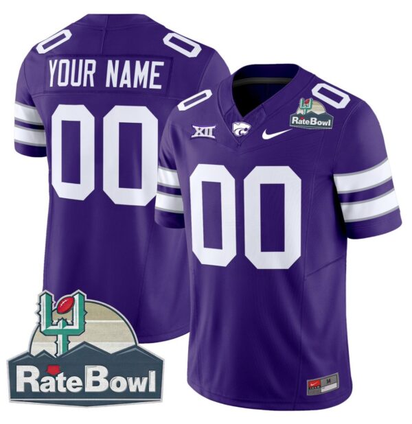 Men's Custom Kansas State Wildcats Jersey 2025 Rate Bowl Patch Football Purple