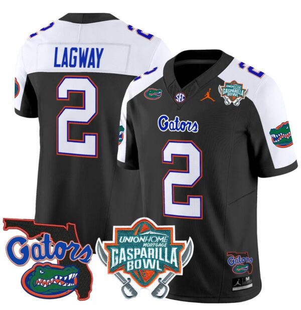 Men's DJ Lagway Jersey #2 Florida Gators 2025 Gasparilla Bowl Patch Black Alternate