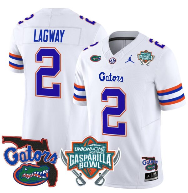Men's DJ Lagway Jersey #2 Florida Gators 2025 Gasparilla Bowl Patch White