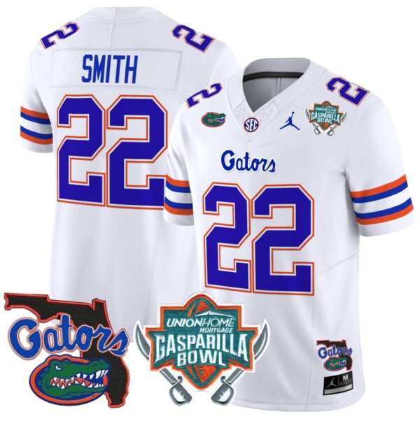 Men's Emmitt Smith Jersey #22 Florida Gators 2025 Gasparilla Bowl Patch White