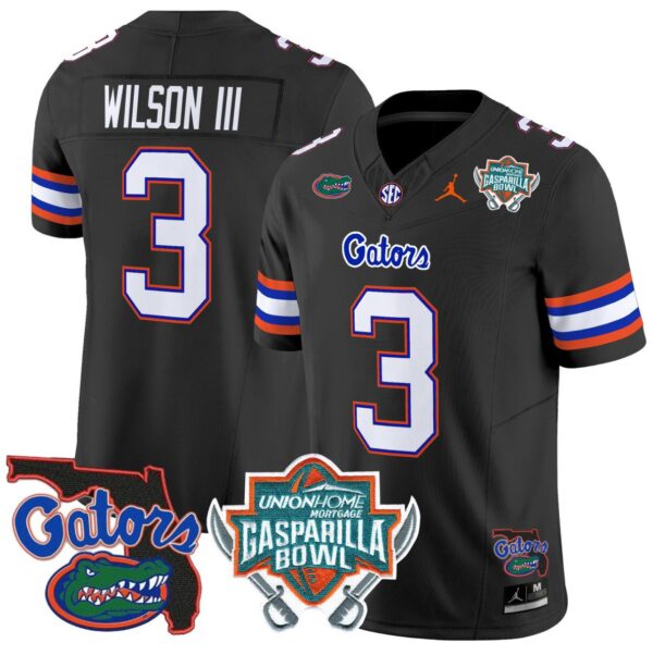 Men's Eugene Wilson III Jersey #3 Florida Gators 2025 Gasparilla Bowl Patch Black